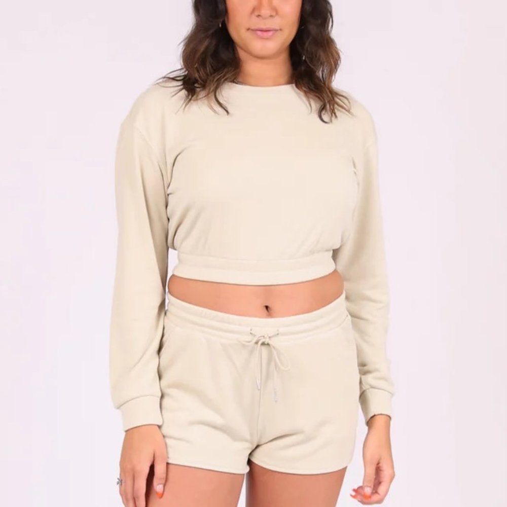 Rewash "Cozy French Terry" Cropped Crewneck Pullover Sweatshirt Women Large (L)